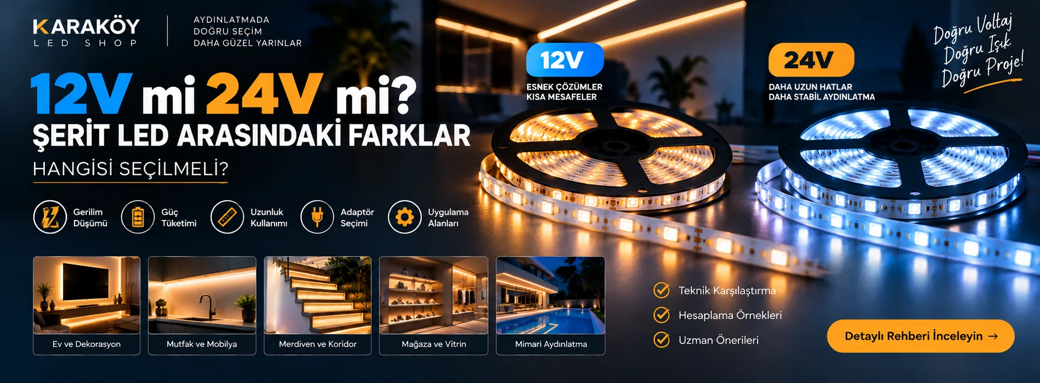 12 Volt ve 24 Volt Şerit LED Arasındaki Farklar: Hangisi Seçilmeli? *2026