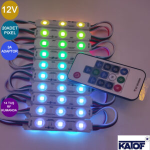 12V 5050smd ARGB Pixel Modül 14 Tuş RF Kumandalı Adaptörlü Set - Görsel 3