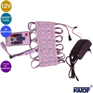 12V 5050smd ARGB Pixel Modül 14 Tuş RF Kumandalı Adaptörlü Set