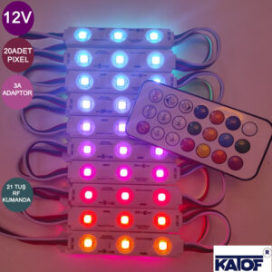 12V 5050smd ARGB Pixel Modül 21 Tuş RF Kumandalı Adaptörlü Set - Görsel 3