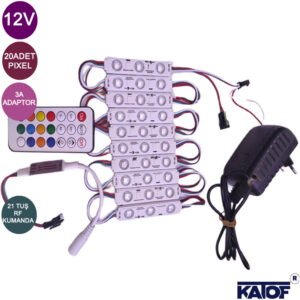 12V 5050smd ARGB Pixel Modül 21 Tuş RF Kumandalı Adaptörlü Set