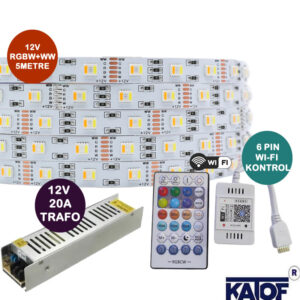 12V RGBW-WW CCT Şerit 5Mt. 20A Trafo Wi-fi 6pinli Kontrol Seti