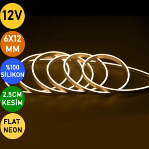 12Volt 6x12mm 2.5cm Kesim Flat Gömme Mobilya Neon Led