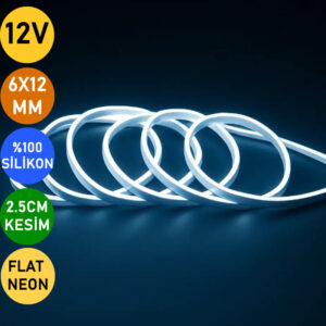 12Volt 6x12mm 2.5cm Kesim Flat Gömme Mobilya Neon Led - Görsel 3