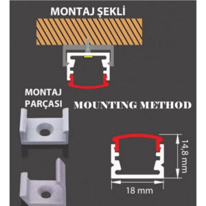 18X14.8MM Led Aydınlatma Profili 3mt. (Led Lighting Profile) - Görsel 3