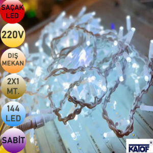 220V 2*1 Mt. Saçak 144Ledli Sabit IP65 Yılbaşı Süsleme Ledi