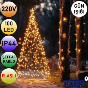 220V 100Ledli Flaşlı IP44 10mt. Şeffaf Kablolu Dekoratif İp Led - Görsel 3