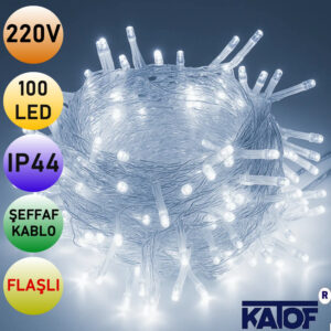 220V 100Ledli Flaşlı IP44 10mt. Şeffaf Kablolu Dekoratif İp Led