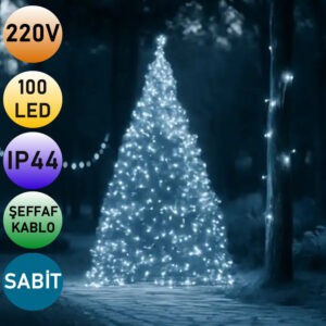 220V 100Ledli Sabit IP44 10mt. Şeffaf Kablolu Dekoratif İp Led - Görsel 3