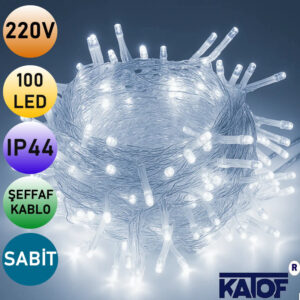 220V 100Ledli Sabit IP44 10mt. Şeffaf Kablolu Dekoratif İp Led