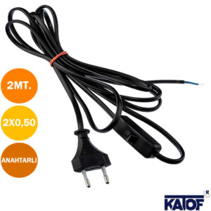 2 Metre 2X0,50 Arapuarlı Fişli Anahtarlı Siyah Kablo