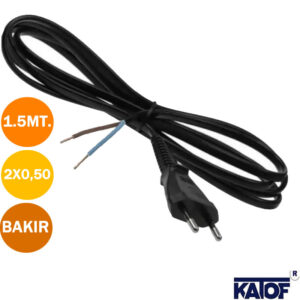 1,5 Metre Bakır 2X0,50 Fişli Siyah Kablo