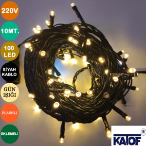 220V Gün Işığı 100Ledli Flashlı IP65 10mt. Siyah Kablolu İp Led - Görsel 3