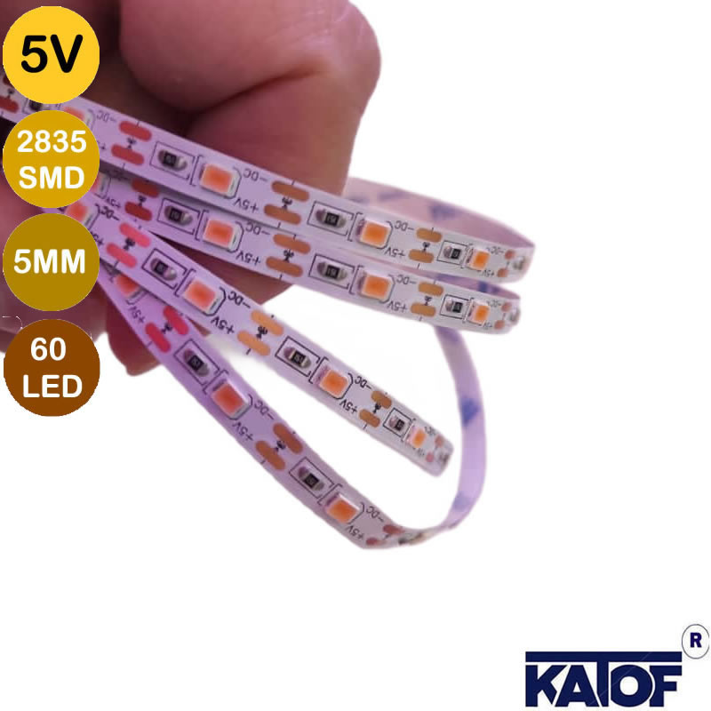 5V 5mm Pembe 2835Smd IP20 60Ledli Şerit Led (5 Metre) | Karaköy Led Shop