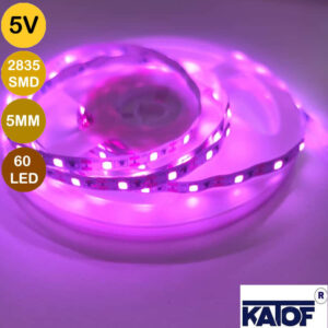 5V 5mm Pembe 2835Smd IP20 60Ledli Şerit Led (5 Metre) - Görsel 4