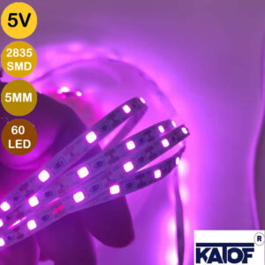 5V 5mm Pembe 2835Smd IP20 60Ledli Şerit Led (5 Metre) - Görsel 2