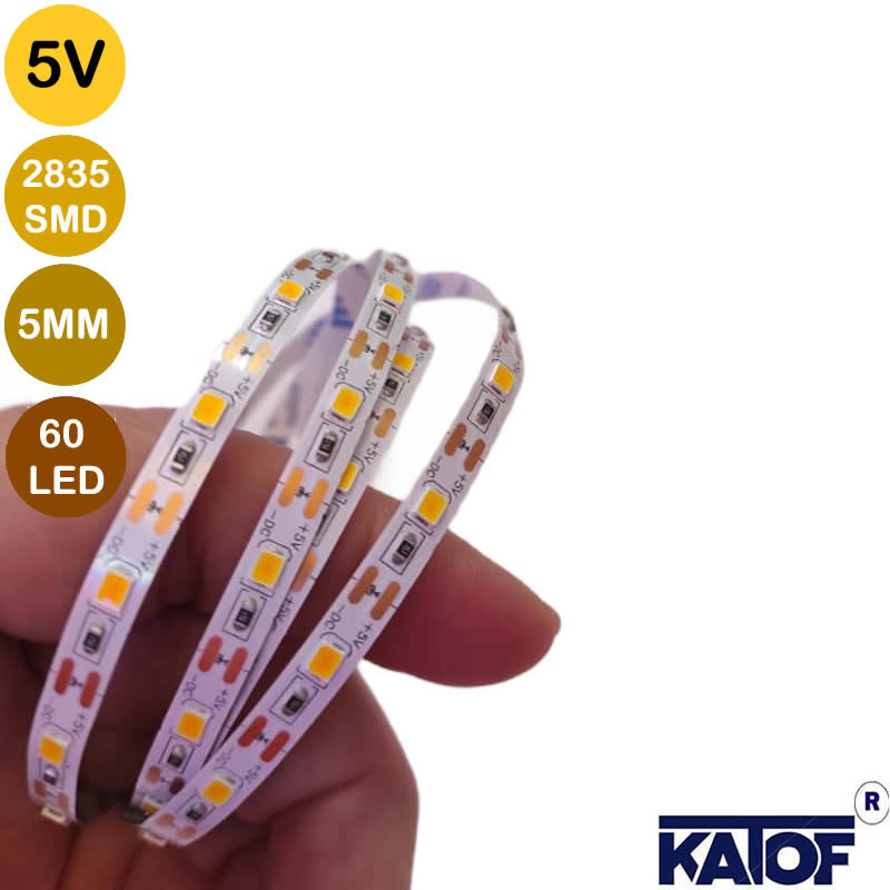 5V 5mm Sarı 2835Smd IP20 60Ledli Şerit Led (5 Metre) | Karaköy Led Shop