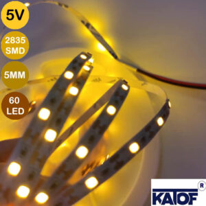 5V 5mm Sarı 2835Smd IP20 60Ledli Şerit Led (5 Metre) - Görsel 4