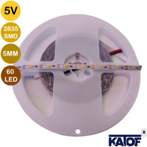 5V 5mm Sarı 2835Smd IP20 60Ledli Şerit Led (5 Metre) - Görsel 3