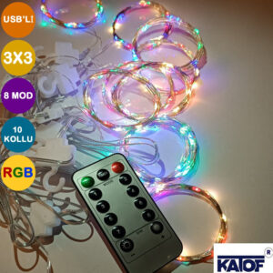 Usb'li 3x3 Animasyonlu Perde Led RGB 8 Mod
