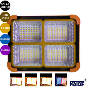 200Watt 3Renk Solar Enerjili Usb Şarjlı Taşınabilir Led Projektör - Görsel 9