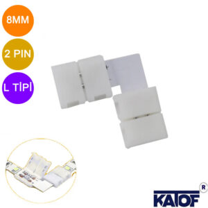 2pin 8mm Tek Renk Şerit Led için L Tipi Lehimsiz Montaj Konnektörü (10 Adet)