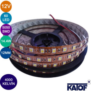 12V 4000K 5050Smd IP20 60Ledli 12mm Bakır Pcb Şerit Led - Görsel 1