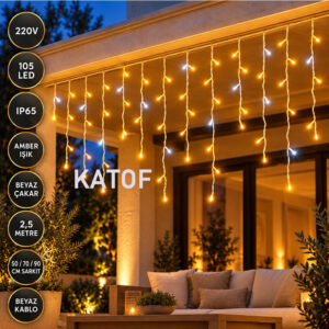 220V 2,5 Mt. Amber 105Ledli Çakarlı IP65 Dış Mekan Dekoratif Saçak Led