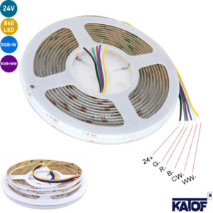 24V 840 LED RGB+CCT COB Şerit LED – RGB + Beyaz + Sıcak Beyaz 5 Metre - Görsel 3