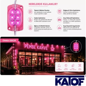24Volt 1,2Watt Sabit Modül Led Pembe 10 Adet - Görsel 3