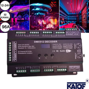 32 Kanal DMX512/RDM Decoder RGBW LED Kontrol Cihazı 12-24V 96A Profesyonel Dimmer