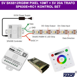5V SK6812 Rgbw Pixel 10mt. + 5V 20A Trafo + Sp630e + RC3 Kontrol Seti - Görsel 3