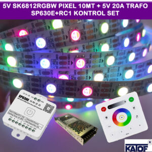 5V SK6812 Rgbw Pixel 10mt. + 5V 20A Trafo + Sp630e + RC3 Kontrol Seti
