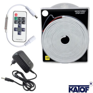 12V Beyaz 6x12mm Neon LED 5 Metre Set – RF Kumandalı Kontrol Modülü + 3A Priz Tipi Adaptör
