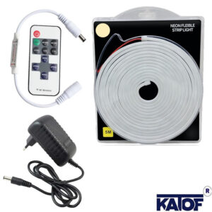 12V 4000K 6x12mm Neon LED 5 Metre Set – RF Kumandalı Kontrol Modülü + 3A Priz Tipi Adaptör