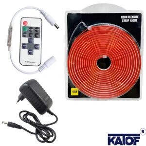 12V Kırmızı 6x12mm Neon LED 5 Metre Set – RF Kumandalı Kontrol Modülü + 3A Priz Tipi Adaptör