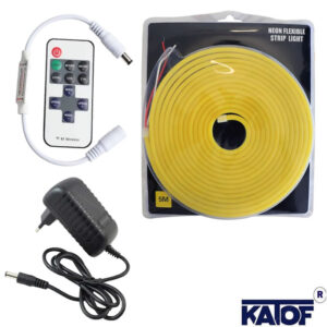12V Sarı 6x12mm Neon LED 5 Metre Set – RF Kumandalı Kontrol Modülü + 3A Priz Tipi Adaptör