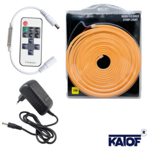 12V Amber 6x12mm Neon LED 5 Metre Set – RF Kumandalı Kontrol Modülü + 3A Priz Tipi Adaptör