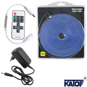 12V Mavi 6x12mm Neon LED 5 Metre Set – RF Kumandalı Kontrol Modülü + 3A Priz Tipi Adaptör