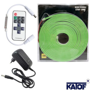 12V Yeşil 6x12mm Neon LED 5 Metre Set – RF Kumandalı Kontrol Modülü + 3A Priz Tipi Adaptör
