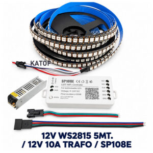 12V WS2815 120LEd ARGB Pixel Led 5Metre + 12V 10A Trafo + SP108E Kontrol Set