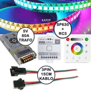 5V WS2812B 144LEd ARGB Pixel Led 5Metre + 5V 60A Trafo + SP630E-RC3 Kontrol Set - Görsel 3