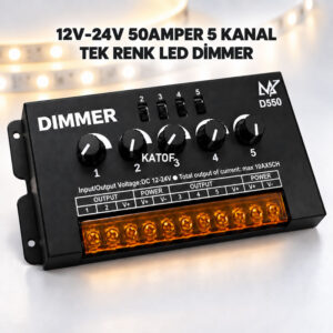 D550 12V–24V 50A 5 Kanal Manuel Tek Renk LED Dimmer