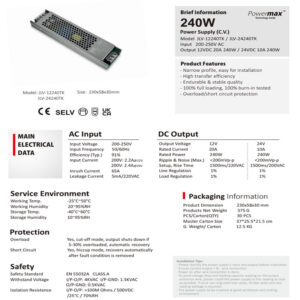 24Volt 10Amper 240W İç Mekan Slim Kasa Metal Adaptör Jinbo - Görsel 3