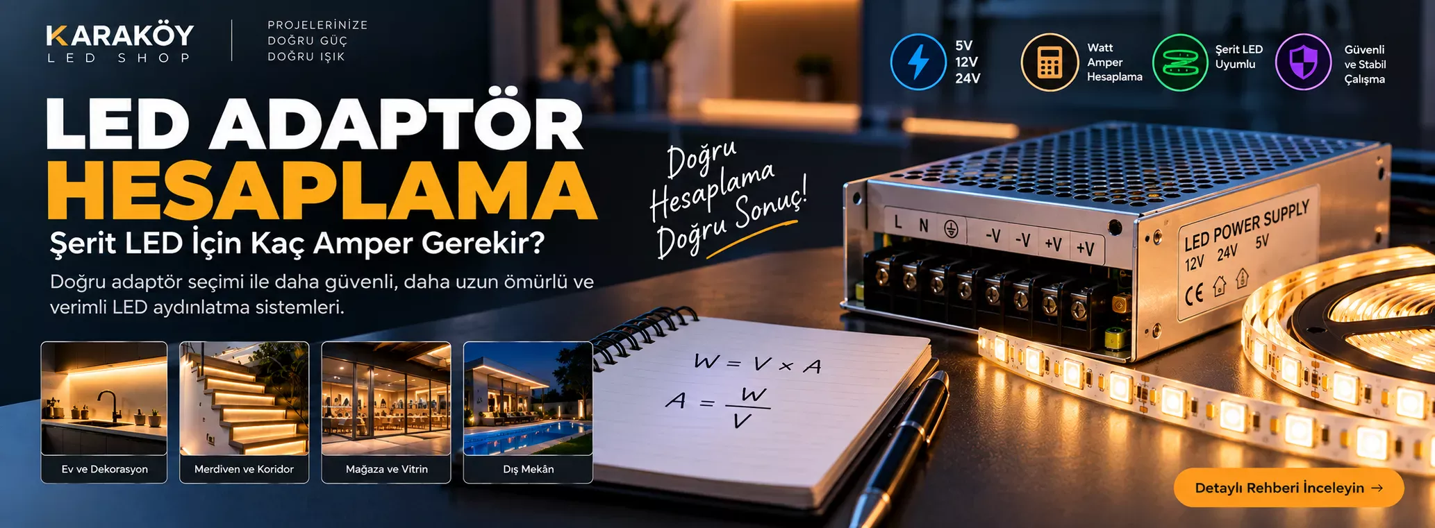 LED Adaptör Hesaplama Şerit LED İçin Kaç Amper Gerekir? *2026