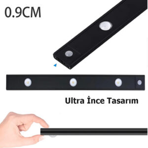 40cm Şarjlı Sensörlü LED Dolap Lambası 3 Renk Ayarlı USB Şarjlı Işık - Görsel 4
